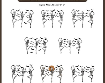 Dancing Skeletons Embroidery Design, Funny Halloween Skeleton Machine Embroidery File, Spooky Dance Pattern, Instant Download PES DST
