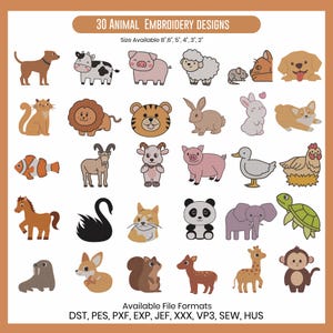 Safari Animal Embroidery Design, Cute Baby Jungle Animals Machine Embroidery, 30 Animals Designs, Instant download, Pes Dst Exp Juf Files