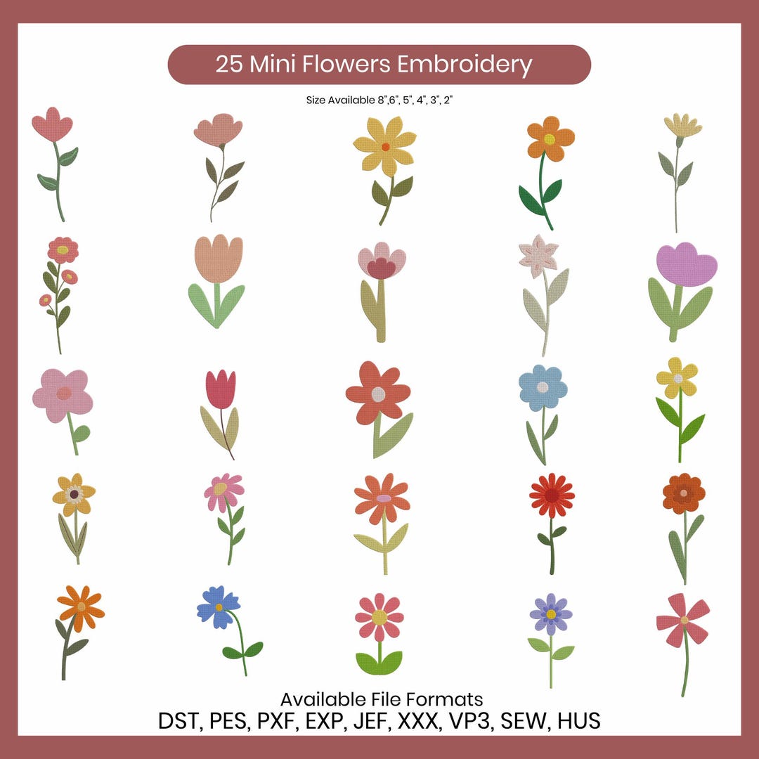 Floral Machine Embroidery Design Bundle: Wildflower Mini Designs (6 ...