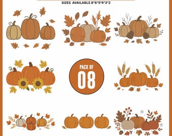 Bloemenborduurontwerp herfstpompoen: herfst Thanksgiving-patroon (digitale download)