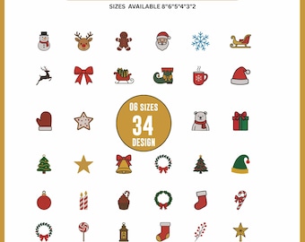Mini Desenhos de Bordado à Máquina de Natal | 34 Motivos Festivos (Arquivos Digitais)