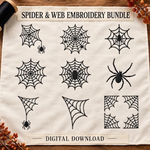 Diseño de bordado de telaraña: Paquete de archivos para bordado a máquina (5 tamaños, varios formatos)