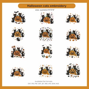 Halloween Cats & Pumpkins Embroidery Design: Spooky Fall Pattern (4 Sizes, Digital Download