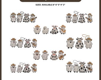 Disegno per ricamo Cowboy Ghost Squad, file per ricamo Western Ghost, modello per ricamo a macchina Cowgirl Halloween, download immediato PES DST