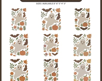 Happy Ghost Floral Embroidery Design, Cute Ghost with Flowers Embroidery File, Halloween Machine Embroidery Pattern, Instant Download