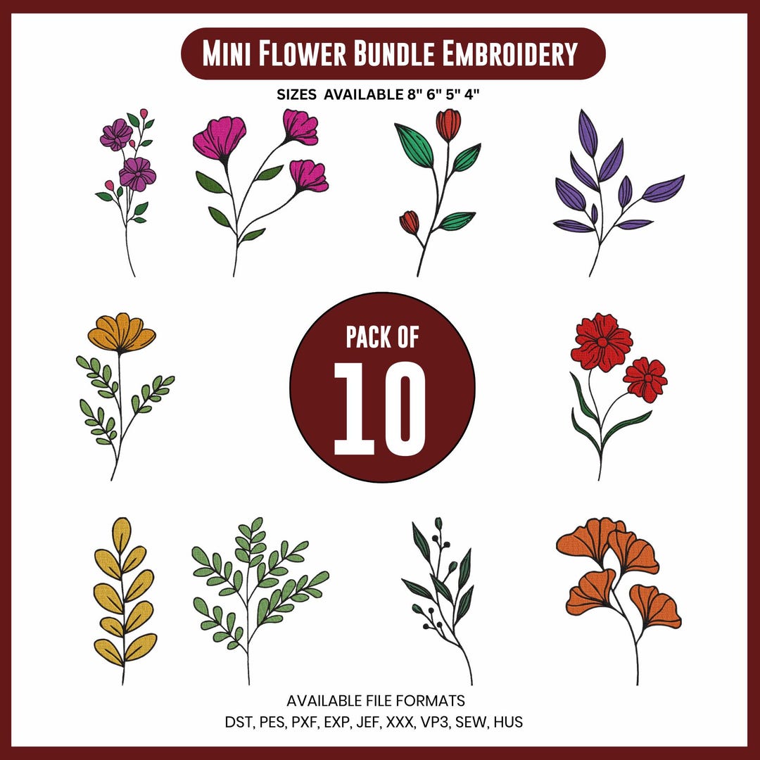 Mini Flower Bundle Embroidery Design, Botanical Floral Pattern, Machine ...