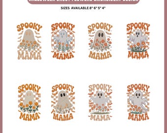 Halloween Ghost Flowers Embroidery Design, Floral Ghost Machine Embroidery File, Cute Fall Ghost Pattern, Instant Download PES DST