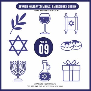 Jewish Holiday Symbols Machine Embroidery Designs