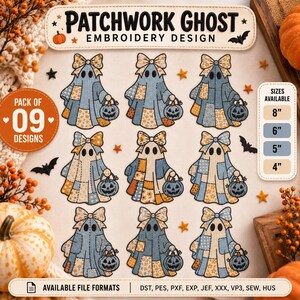 Broderidesign med lapptäcke och spöken: Halloweenpumpakorg (DST PES EXP)
