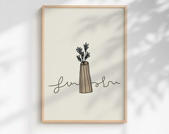 ボヘミアン風花瓶ウォールアートプリント：モダンなホームデコレーション（デジタルダウンロード）