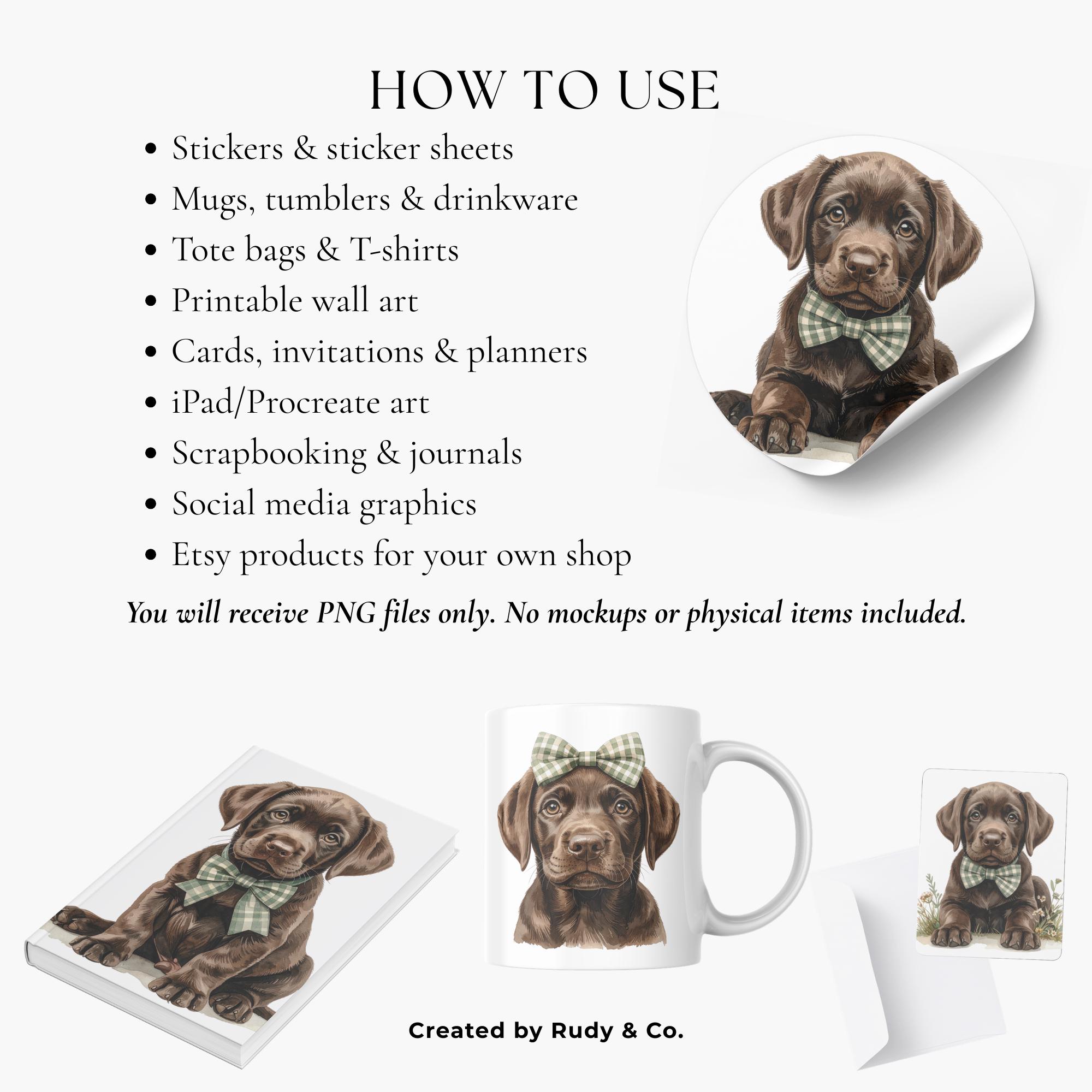 Chocolate Labrador Puppy Clipart | 12 PNG Watercolor Lab Dog | Gingham ...