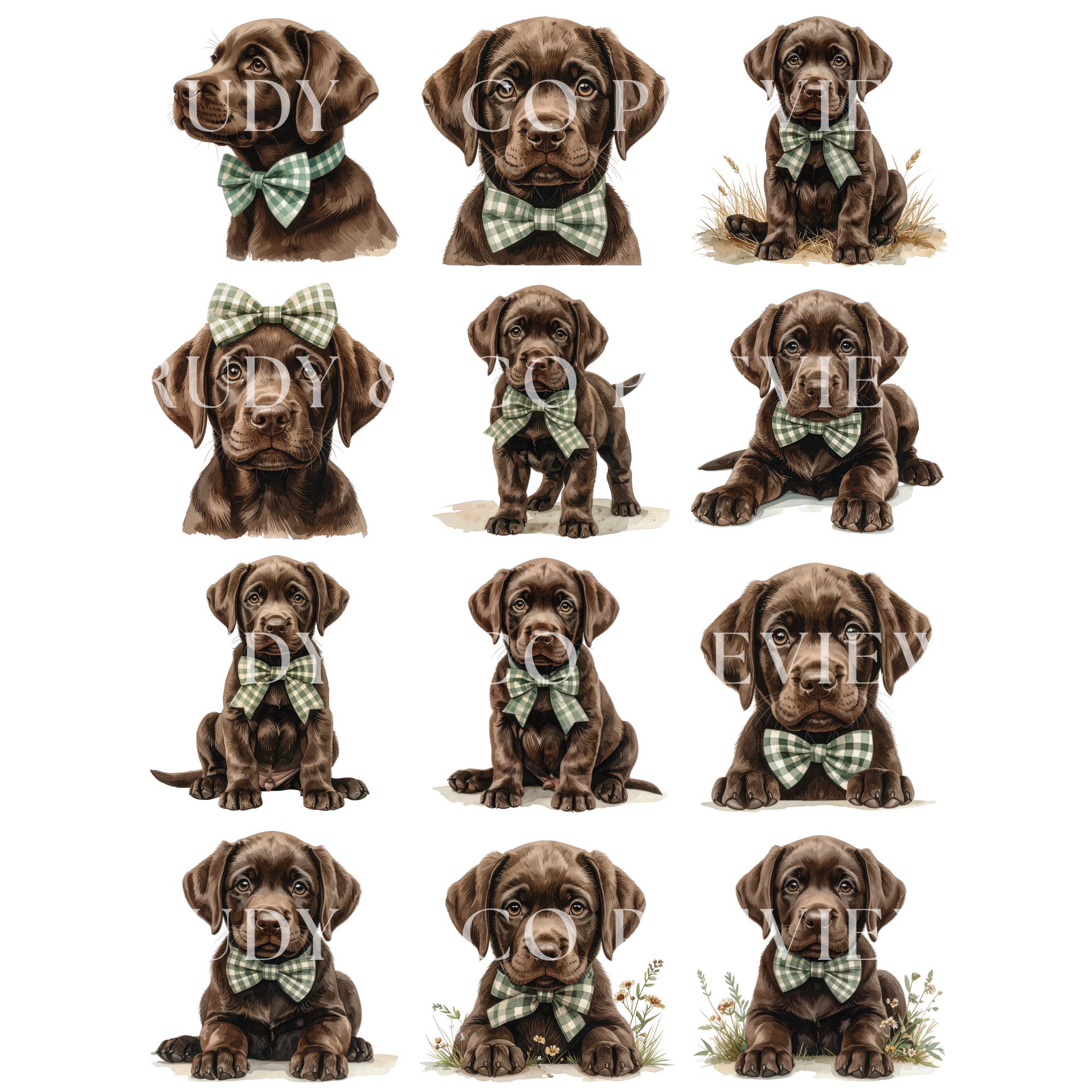 Chocolate Labrador Puppy Clipart | 12 PNG Watercolor Lab Dog | Gingham ...