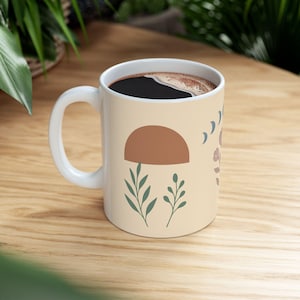 Botanical Moon Phase Ceramic Mug, Nature Lover Gift, Coffee Cup, Floral Theme, Housewarming Present, 11oz 15oz