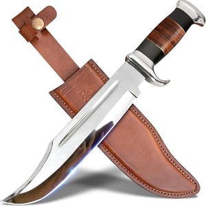 Handmade 14&quot; Bowie Knife: Forged Steel Hunting & Survival Knife with Leather Sheath