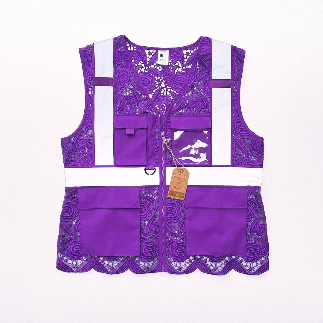 PWA two-face quilted vest ネイビーパープル Purple Lace Safety Vest With Pockets: Reflective ANSI Class 2