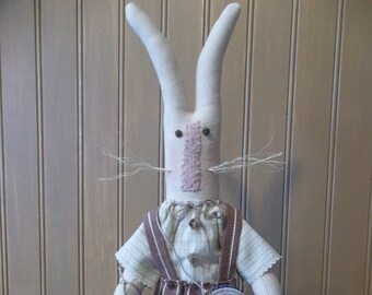 Sweet Primitive Handmade Spring Easter Bunny with Twig Legs Standing on Dried Branch Round