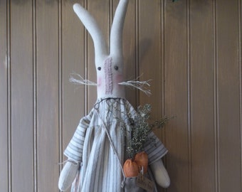 Primitive Handmade Bunny with Carrots - Easter/Spring/Farmhouse Decoration