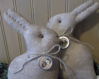 Pair of Primitive Handmade "Milk Chocolate" Bunnies - Easter and/or Spring Decoration