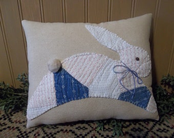 Sweet Primitive Handmade Pillow with Quilt Bunny - Easter/Spring Decoration