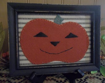Primitive Handmade Jack-O-Lantern in Painted Wood Frame