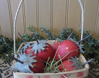 Wood Berry Basket with Hand Painted Strawberry Easter Eggs - Spring/Easter/Farmhouse Decoration