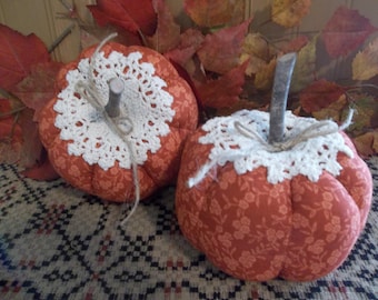 Pair of Primitive Handmade Pumpkins - Fall/Harvest/Thanksgiving/Farmhouse Decoration
