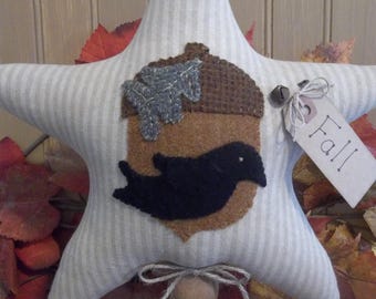 Primitive Handmade Star Make-Do with Acorn and Crow - Fall/Harvest/Thanksgiving
