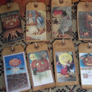Gathering of Eight Primitive Halloween Tags - Ornaments; Gift Tags; Place Cards