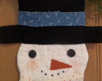 Primitive Handmade Antique Cutter Quilt Snowman Door Greeter - Valentines/Farmhouse/Winter