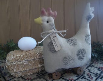 Primitive Handmade and Hand Painted "Agnes" Chicken - Farmhouse/Country Decoration