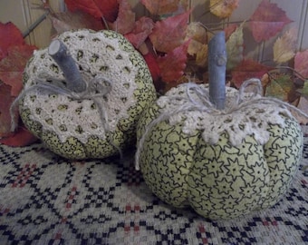 Pair of Primitive Handmade Pumpkins - Fall/Harvest/Thanksgiving/Farmhouse Decoration