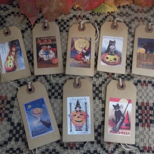 Gathering of Eight Primitive Halloween Tags - Ornaments; Gift Tags; Place Cards