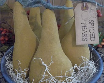 Gathering of Primitive Handmade Pears in Vintage Granite Ware Pan - Summer/Fall/Year Round Decoration