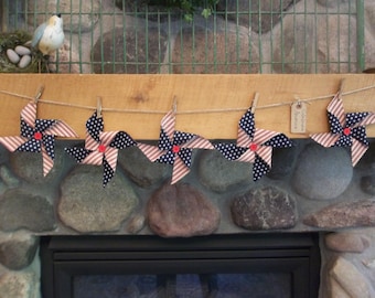 Primitive Handmade Americana Pinwheel Garland - Patriotic/Farmhouse/Country Decoration