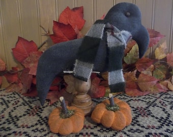 Primitive Handmade Crow Make-Do with Small Pumpkins - Fall/Harvest/Thanksgiving