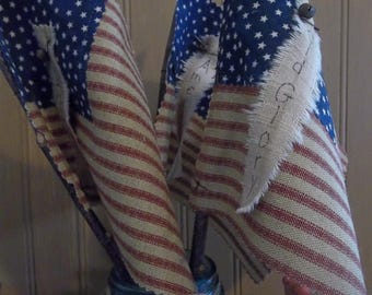 Trio of Primitive Handmade Americana Flags on Branch Pieces - Patriotic/Farmhouse/Country