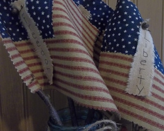 Trio of Primitive Handmade Americana Flags on Branch Pieces - Patriotic/Farmhouse/Country