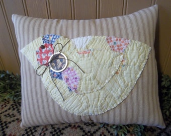 Sweet Primitive Handmade Ticking Pillow with Quilt Chick - Easter/Spring Decoration