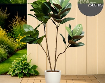 Ficus artificial en maceta - Planta de seda verde de 105 cm para decoración del hogar
