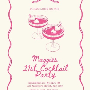Modern Pink Cocktail Party Invitation | 21st Birthday Digital Template