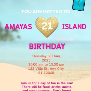 Love Island Party Invitation, Editable Canva Template, Digital Download, Reality TV Theme Birthday Invite