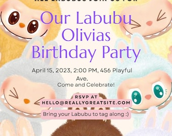 Labubu Geburtstagseinladung | Kids Party Vorlage (Digitaler Download)