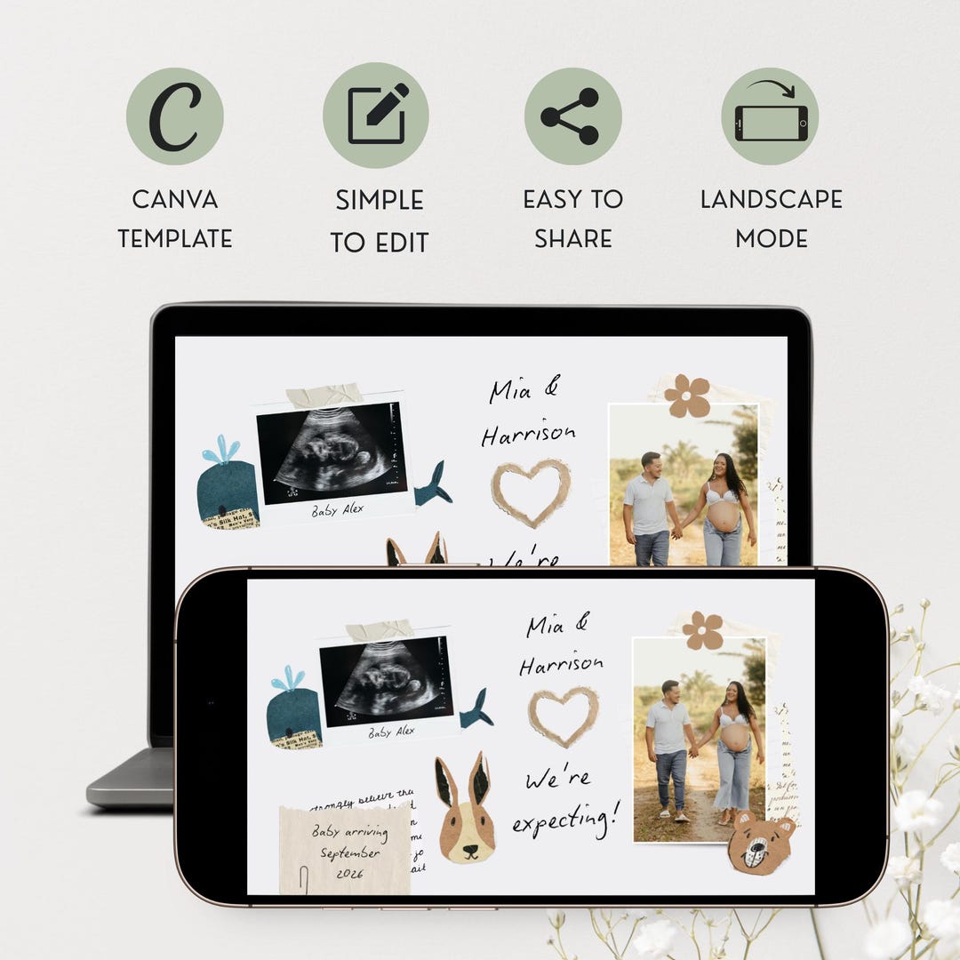 Editable Pregnancy Announcement Template Digital Canva Design