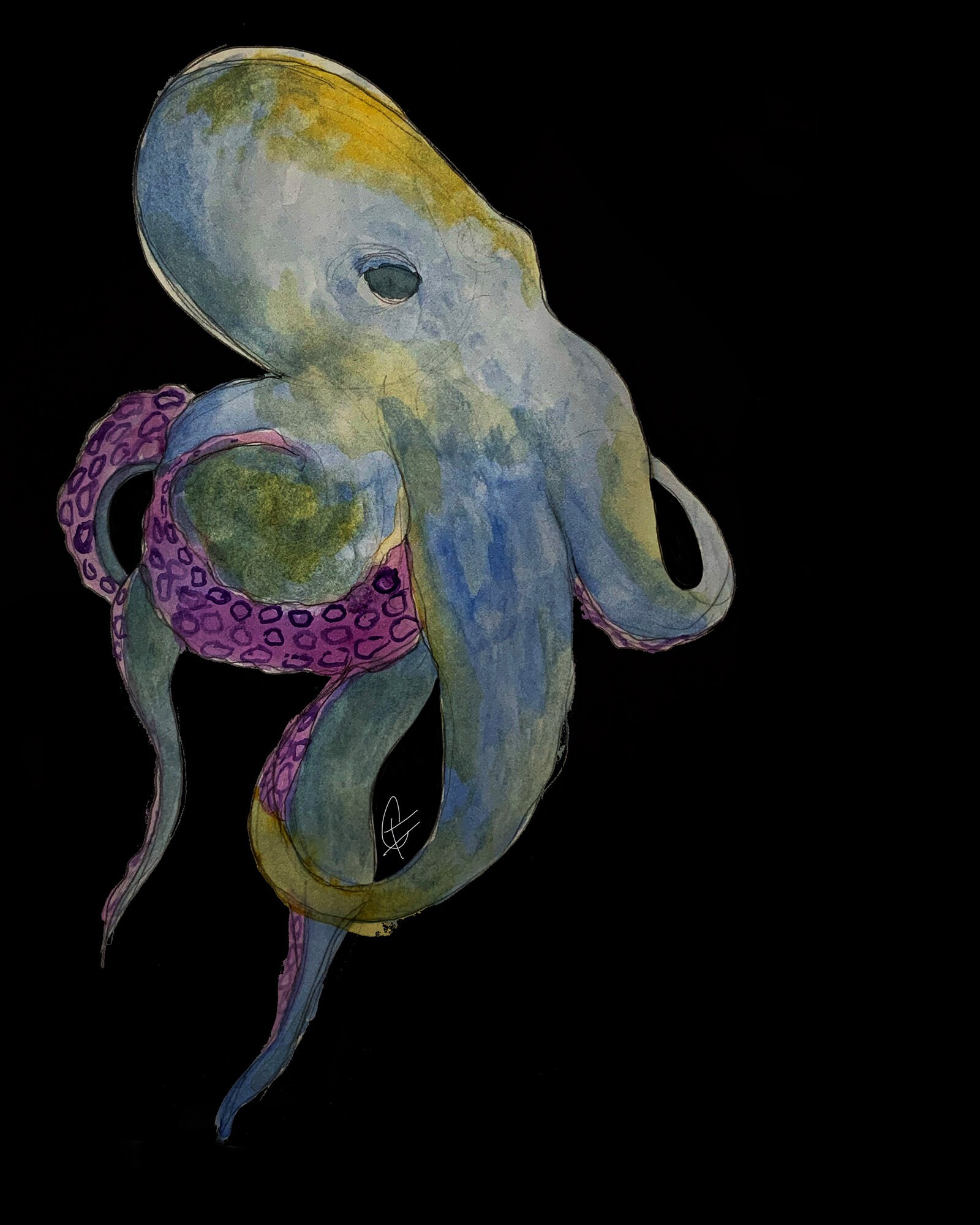 Underwater Octopus Watercolor Painting Sea Creature Animal Etsy