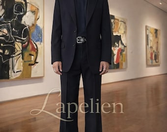 Svart kostym med vida ben för män – minimalistisk kavaj och löst sittande byxor | Formell och festkläder | 70-talsinspirerad modern kostym – Present till honom