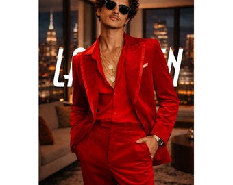 Costume de soirée de luxe en velours rouge pour homme.