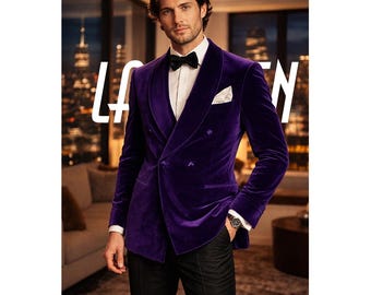 Smoking violet en velours croisé, blazer de mariage pour homme.