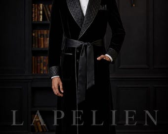 Black Velvet Smoking Coat Men | Luxury Smoking Jacket Robe | Formal Lounge Coat Men | Velvet Evening Coat | Gentleman's robe