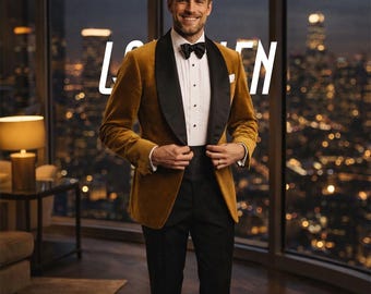 Veste de smoking en velours doré pour homme.