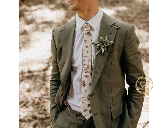 Olive Green Linen Blend Suit Handmade Groom and Groomsmen Wedding Suit Men's Formal & Party Wear